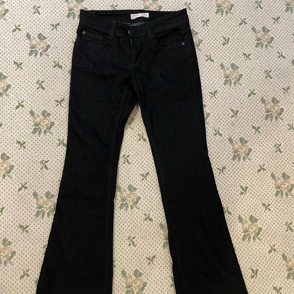 Cotton denim look black flare pant